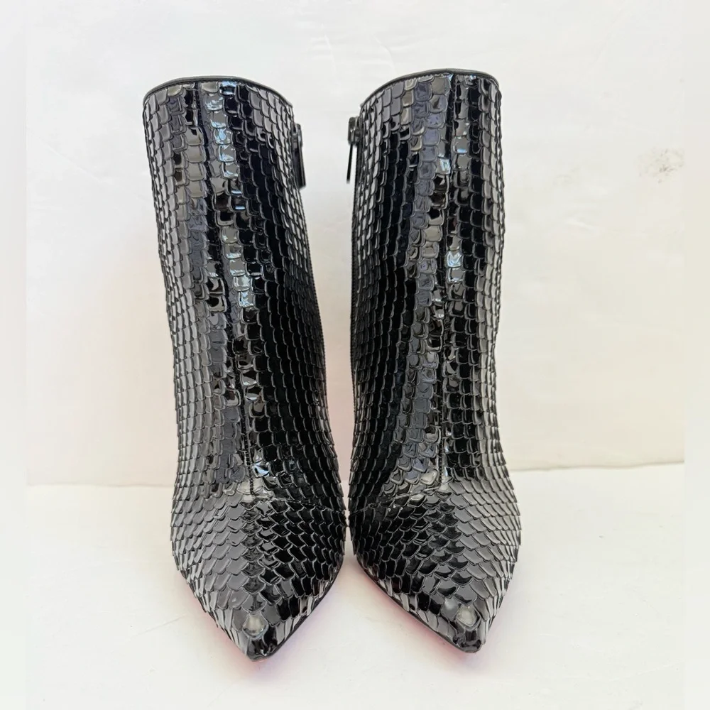 Christian Louboutin So Kate Booty 100mm patent black bird ankle boots EU 38